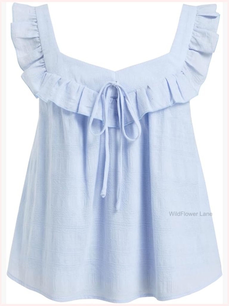 Women's Eyelet Embroidered Ruffle Square Neck Crop Tank Top Sleeveless Blouse